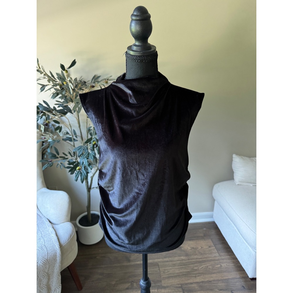 A New Day Black Velvet Cowl Neck Sleeveless Ruched Side Top Large